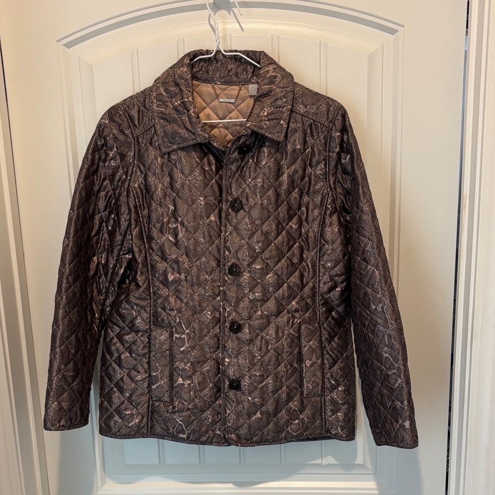 Chico's Quilted Brown Women's Jacket - Lightweight Button-Front Coat